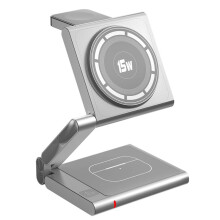 Fast Wireless Charging Station,Foldable for Travel,Modern All Aluminum Alloy Body 4 in 1 Wireless Charger Slilver