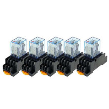 5 Szt Przekaźników Mocy MY4NJ AC220V 14-Pinowych DPDT do Montażu na Szynie DIN z Podstawą Gniazdową, Przemysłowych Przekaźników Sterujących