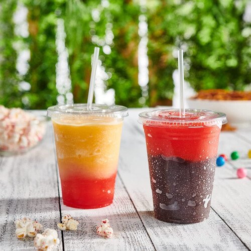Διαφανή πλαστικά ποτήρια PET 16oz με επίπεδα καπάκια (100) 2