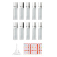 10Pcs 5ML Roll- Bottle Small Cosmetic Packing Perfume Bottles Liquid Container Roll- Bottle for Travel Silver