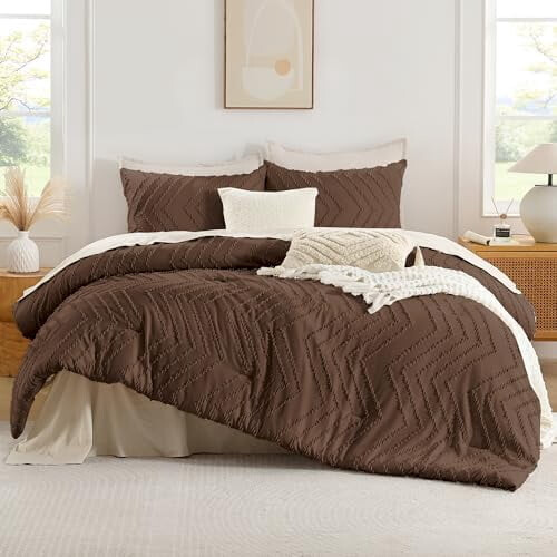 Brown King Size Boho Tufted Chevron Comforter Set 3-Piece 1
