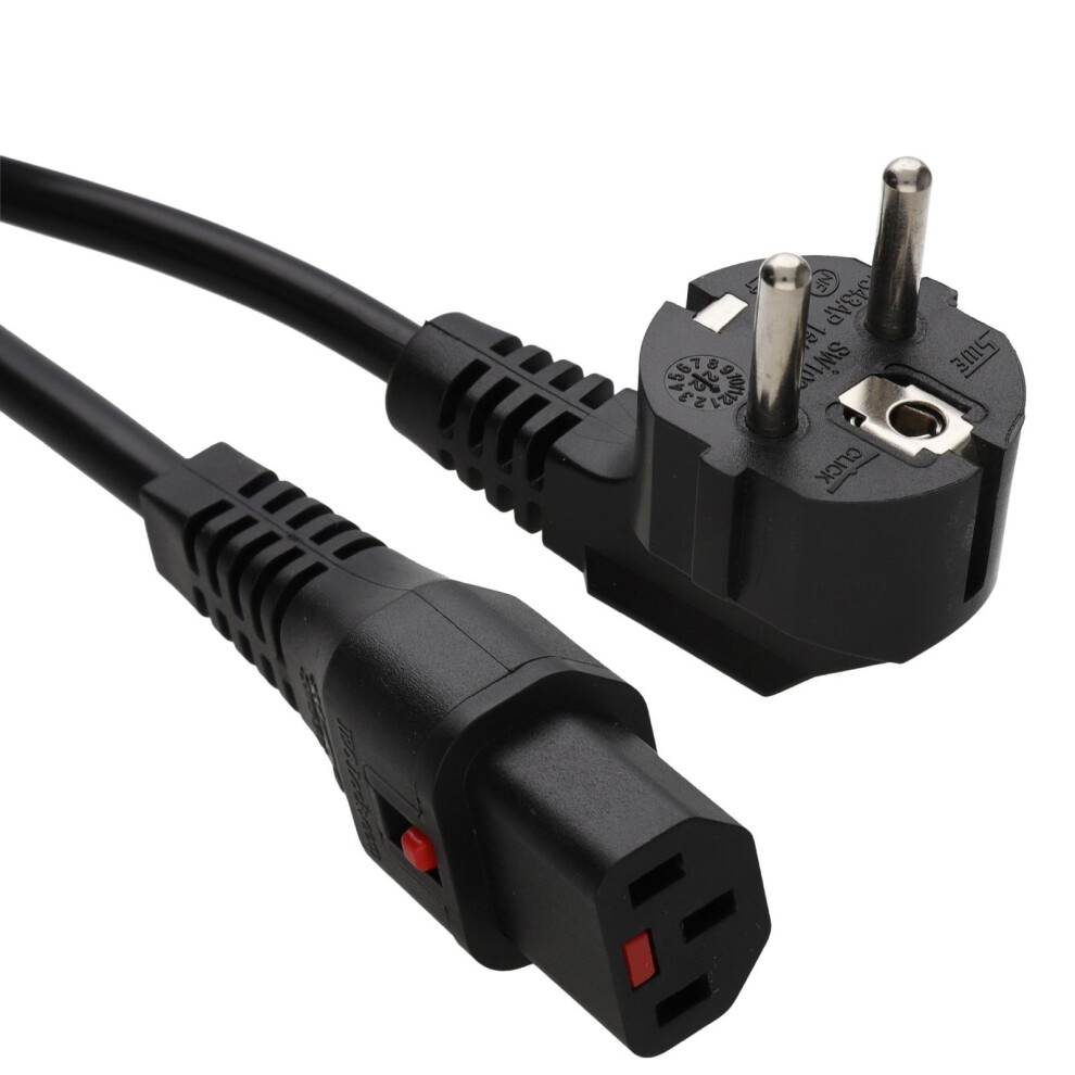 Kenable Locking Iec C13 To Schuko Mains Power Cable Lead Eu Plug Locks Any C14 2M Black