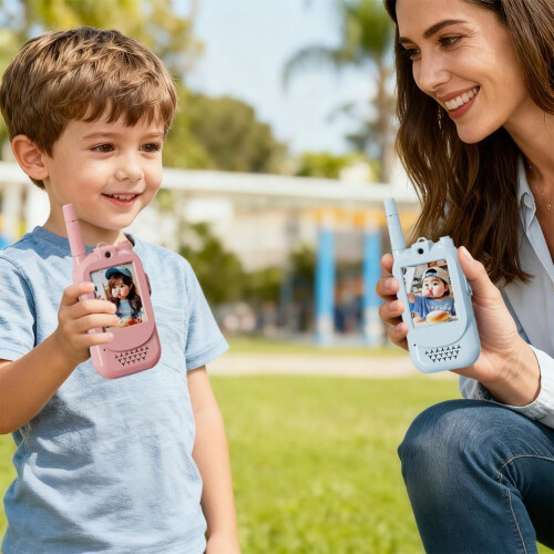Walkie-talkies infantis com câmera HD e modificador de voz (pacote com 2) 1