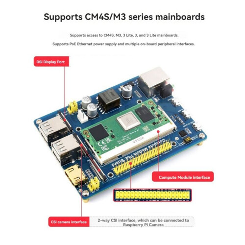 Compute Module PoE Board+Case+Fan Kit for Raspberry Pi CM4S CM3 3Lite 3+ 3+Lite Compute Module Expansion Board US Plug 1