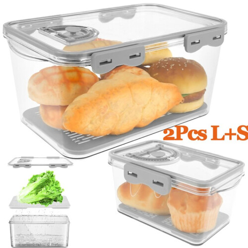 2Pcs Bread Box L/S Rectangular Bread Storage Boxes with  Recording Clear Loaf Bread Container Airtight Bread Keeper 2