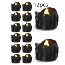 12pcs Set Black Flameless Electronic Candles Battery Operated Tea Light Halloween Wedding Party Decoration Lighting