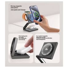 Fast Wireless Charging Station,Foldable for Travel,Modern All Aluminum Alloy Body 4 in 1 Wireless Charger Slilver