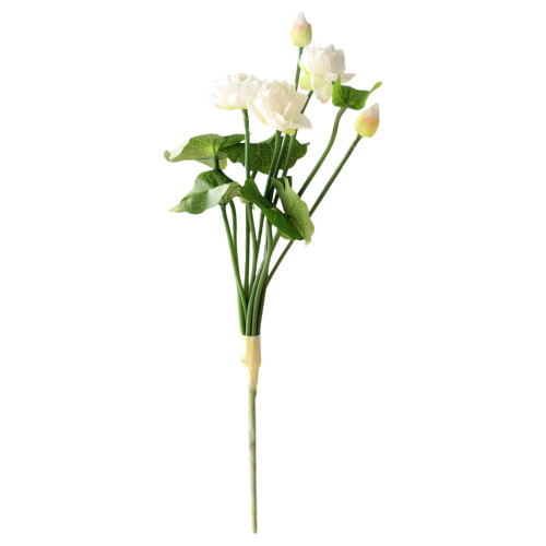 Artificial Mini Lotus Flower Bouquet - White, 30cm, 1 Pack