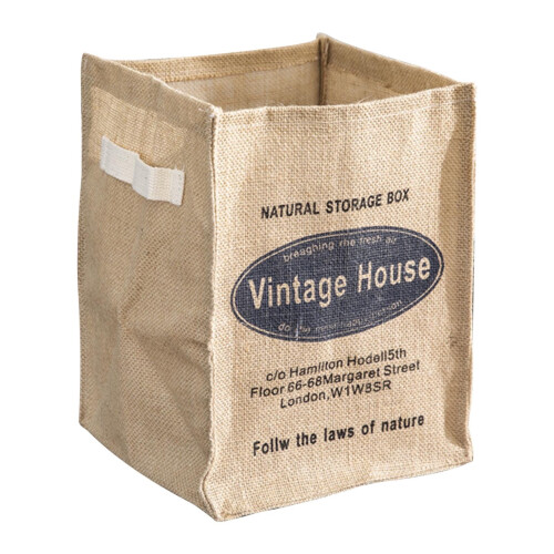 Foldable Jute Storage Bag with Handles, Open-Top