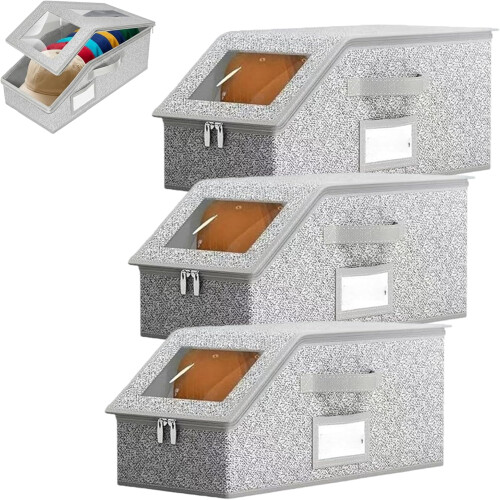Stackable Baseball Cap Storage Box with Clear Lid (3-Pack)