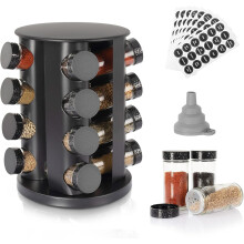 Black Rotating Spice Rack with 20 Glass Jars