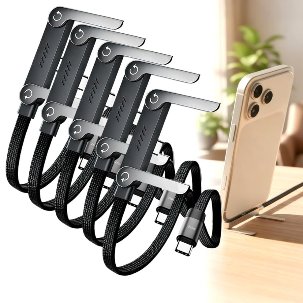 Sideways Charging Cable Â 2-In-1 Fast Charge Type-C Cord With 240W Braided Foldable Holder Charger, Invisible Phone Stand For Smartphones & Tablets 9426043970871