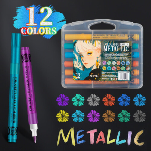 12-farbige Metallic-Acrylmarker mit 1-5 mm Spitzen