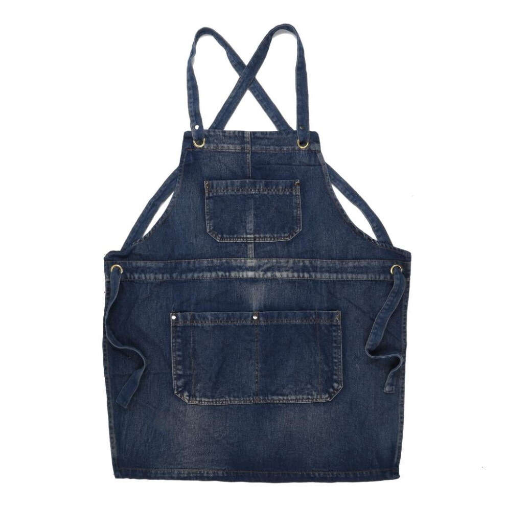 Unisex Jean Bib Apron For Cross Back Adjustable Washed Denim Hair Stylist Work A 9426043970949