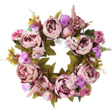 Silk Flower Rattan Wreath 40cm Purple