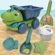 Summer Beach Sand Toys Set w/ Dinosaur Truck, Molds, Shovel – 6-Pc Sandbox Kit for Kids & Toddlers