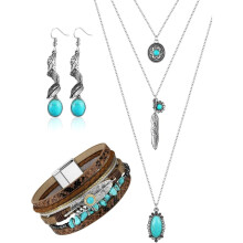 Bohemiskt turkost smyckeset halsband armband örhängen3