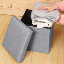 Storage ottoman with padded linen seat and foldable design