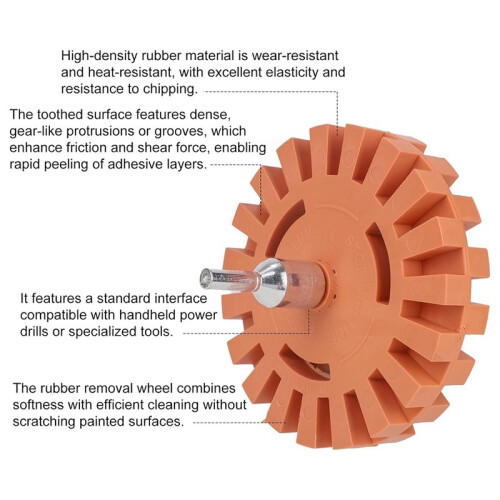 Conjunto de 4 Rodas Removedoras de Decalques, Rodas de Borracha Adesivas de 4 e 3,5 Polegadas com Adaptador para Furadeira e Conector de Haste de 2