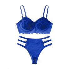 Lingerie Sets for Women New Fashion Lace Lingerie Underwear Sleepwear Steel Ring Pajamas Garter Bra Set, Color:Blue, Size:M