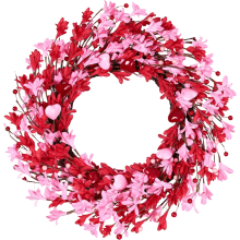 22in Pink Tulip & Berry Wreath with Green Leaves