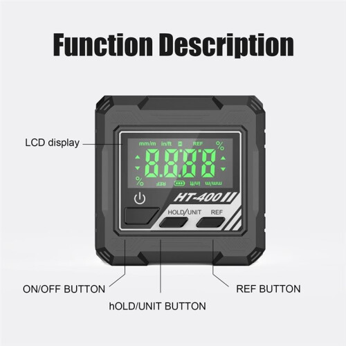 HT-400 Digital Protractor Level Gauge Angle Measuring Tool with Magnet 90 Degree Ruler 2