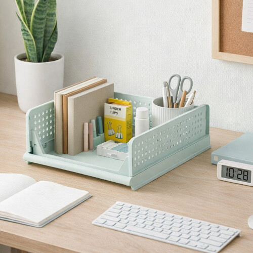 Stackable Plastic Wardrobe Storage Bin Green 33x43x14cm