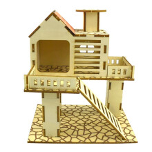 BINYOU Hamster Wooden Villa Small Animal Natural Wood Hideout Chew Toys for Guinea Pig Rat Mouse Gerbil Hedgehog Climbing
