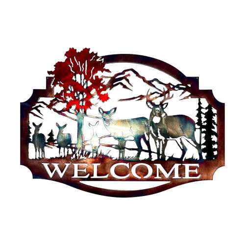 White-Tailed Deer Welcome Sign Metal Wall Art