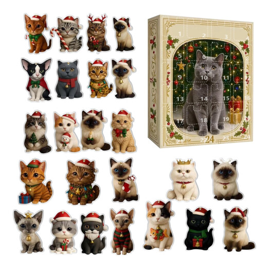 2D ankomstkalender katt akryl nyckelring blindlåda 24 st