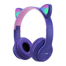 Kids Headphones, Cat Ear Wireless Headphones, LED Light Up Bluetooth over on Ear Purple Headphones for Toddler Boy Girl Teen Children With Microphone
