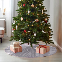 Kerstboomrok met pailletten, 54 cm rond, zilverkleurig