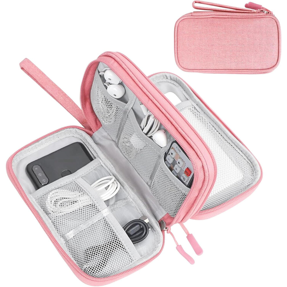 Electronic Organizer, Travel Bag, Pouch, Carry Case Portable Waterproof Double Layers For Cable, Cord, Charger, Phone, Earphone Pink 9426043150631