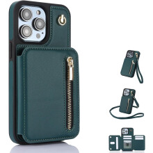 Fertilvrsus Wallet Case for iPhone 16/15/14/13 – PU Leather Flip Cover with Card Slots, Wrist Strap & Crossbody Lanyard (Apricot, compatible with 13