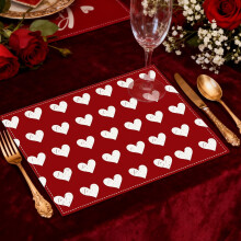 Linen Valentine's Day Placemat Red Heart Print 30x45cm