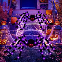 Halloweenská pavoučí dekorace zářící červené oči fialové světlo 59 palců
