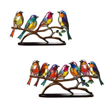 Adorno de rama con pájaro de vidrieras color cobre, 5 piezas