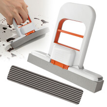 Portable foldable sponge mop with replaceable heads