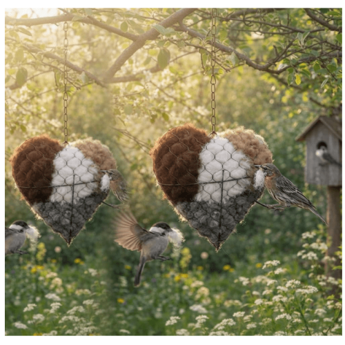 Handmade Fiber Bird Nesting Heart – Refillable, 6.7"