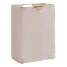 Cesto de roupa suja dobrável com alça de bambu, 36 litros.