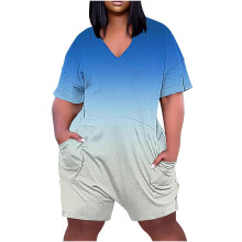 Womens Loose Fit Oversized Zipper Front Casual Short Sleeve Jumpsuit Shorts One Piece Romper Comfortable Lightweight Fabric Light Blue1# XL