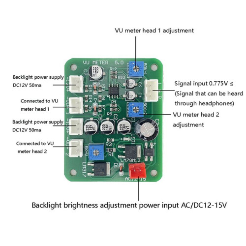 VU Level Audio Meter Stereo Amplifier Board+2pcs VU Meter 9-12V  Stereo Amplifier Board Level Indicator 2