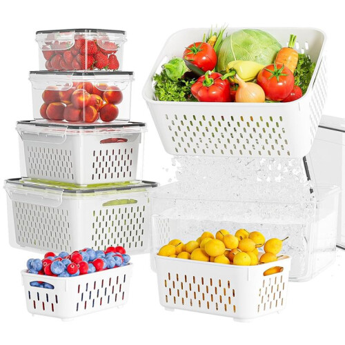 5 Pack Fruit Storage Containers for Fridge with Removable Colanders - Food Storage Containers with Lids 1