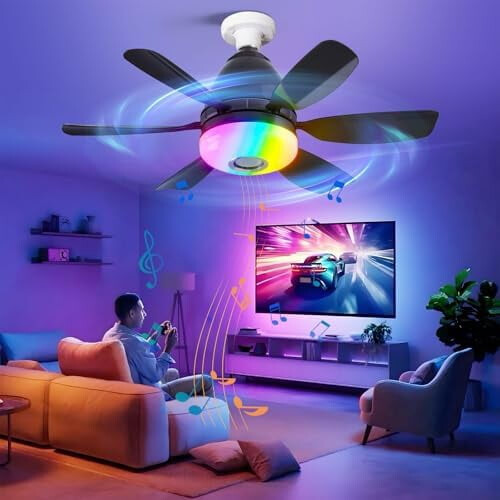 20" plafondventilator met stopcontact, verlichting, Bluetooth-luidspreker &