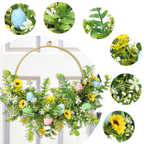 16-inch Easter Wreath with Sunflowers and Spring Flowers 1