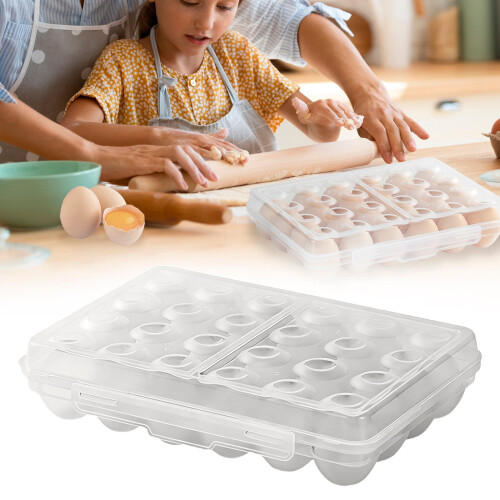 Egg Storage Container，Refrigerator Egg Organizer Box with Secure Lock，Portable Egg Holder for Camping Travel, 12X8In (1Pcs) White 1