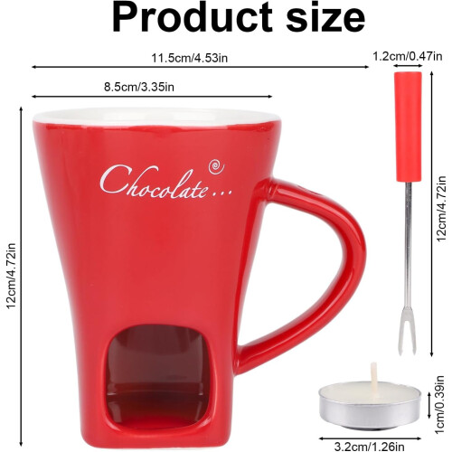 Ceramic fondue cup with fork and candle set 1