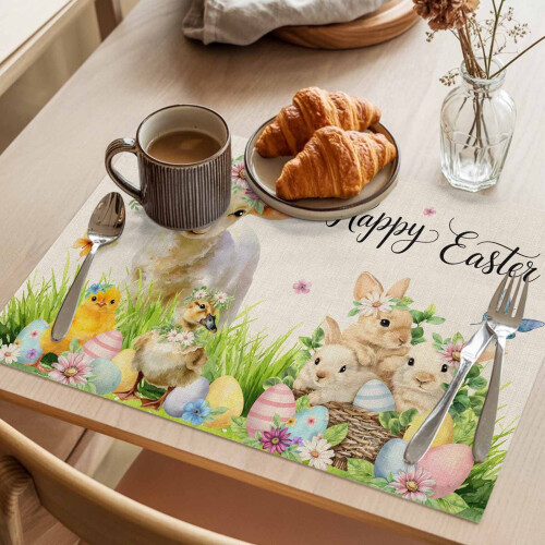 Watercolour Easter Placemats – Linen Texture, Non-Slip, 2