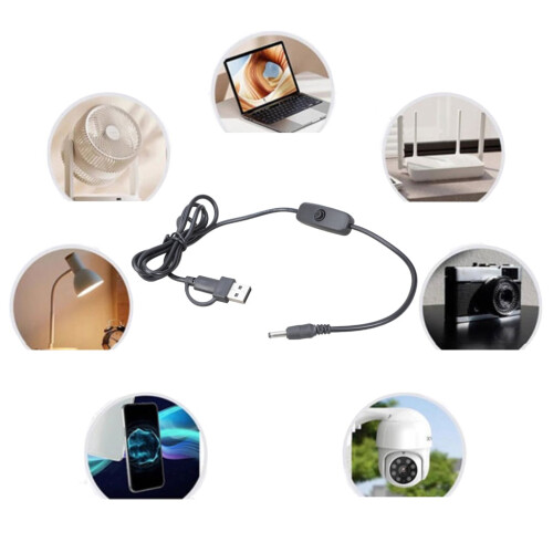 5V USB/Typ-C auf DC 3,5x1,35mm Kabel mit Schalter – 1,2 m 2