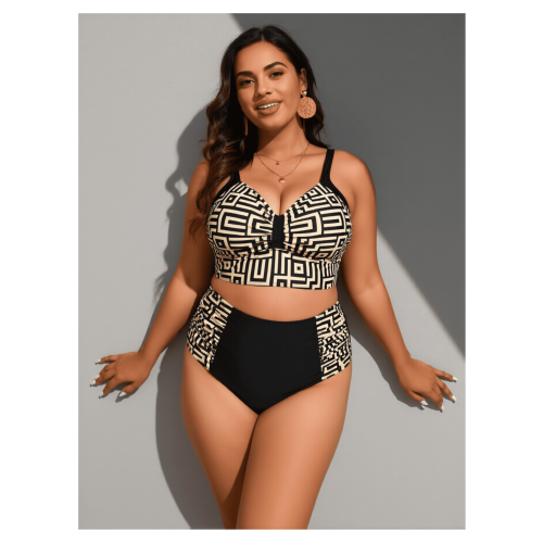 Plus size tweedelig bikini badpak retro geruit hoog 1